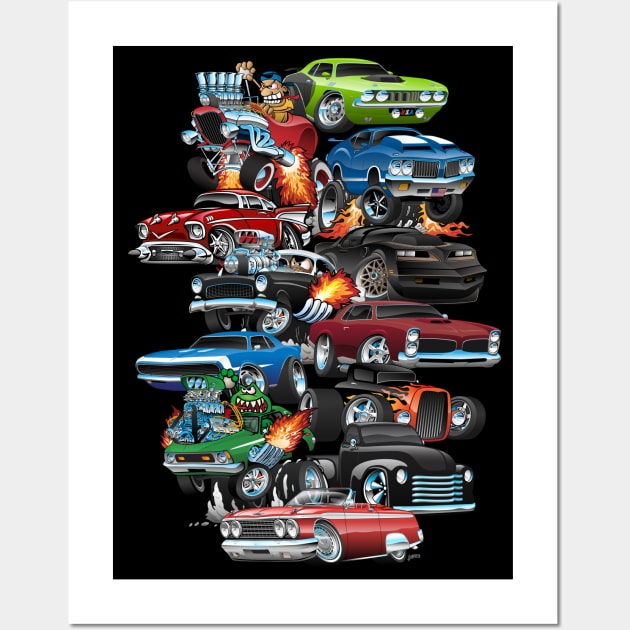 Car Madness! Muscle Cars and Hot Rods Cartoon Wall Art by hobrath